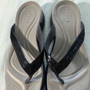 CROCS Flips, Navy Blue Sequined Thong, Size 10, NWOT
